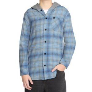 Vintage Quiksilver Blue Plaid Kids Hoodie Shirt button up M 10/12 skater Y2K EUC